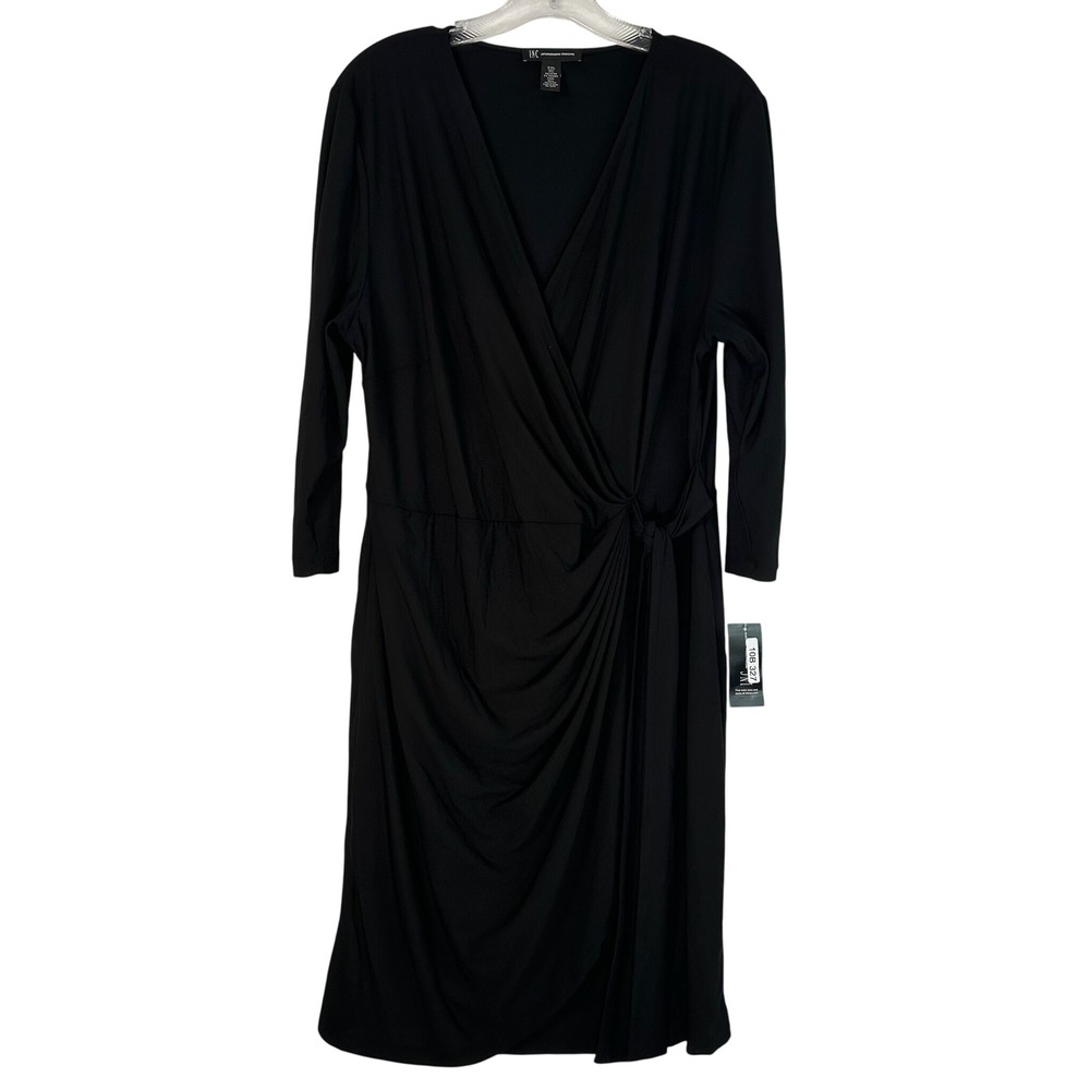 INC International Concepts Black Faux Wrap V-Neck Dress XXL 100012864M